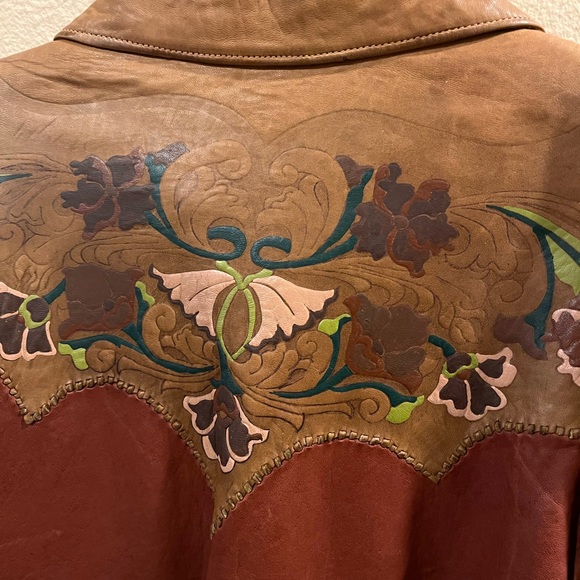 Vintage 70s Custom Leather Long Sleeve Button Up - Picture 9 of 10